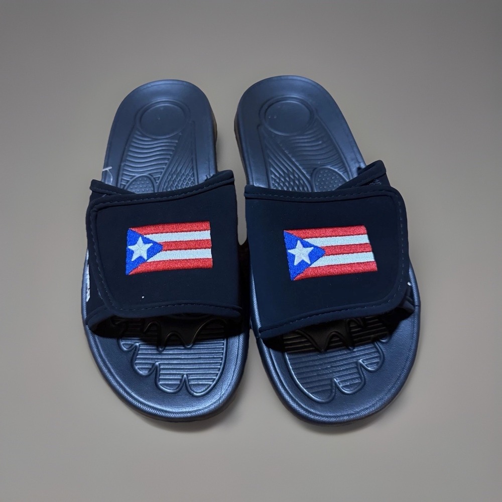 Puerto Rico Flag Mens Black Rubber Slide Sandals Shoes Size 10 Casual Summer